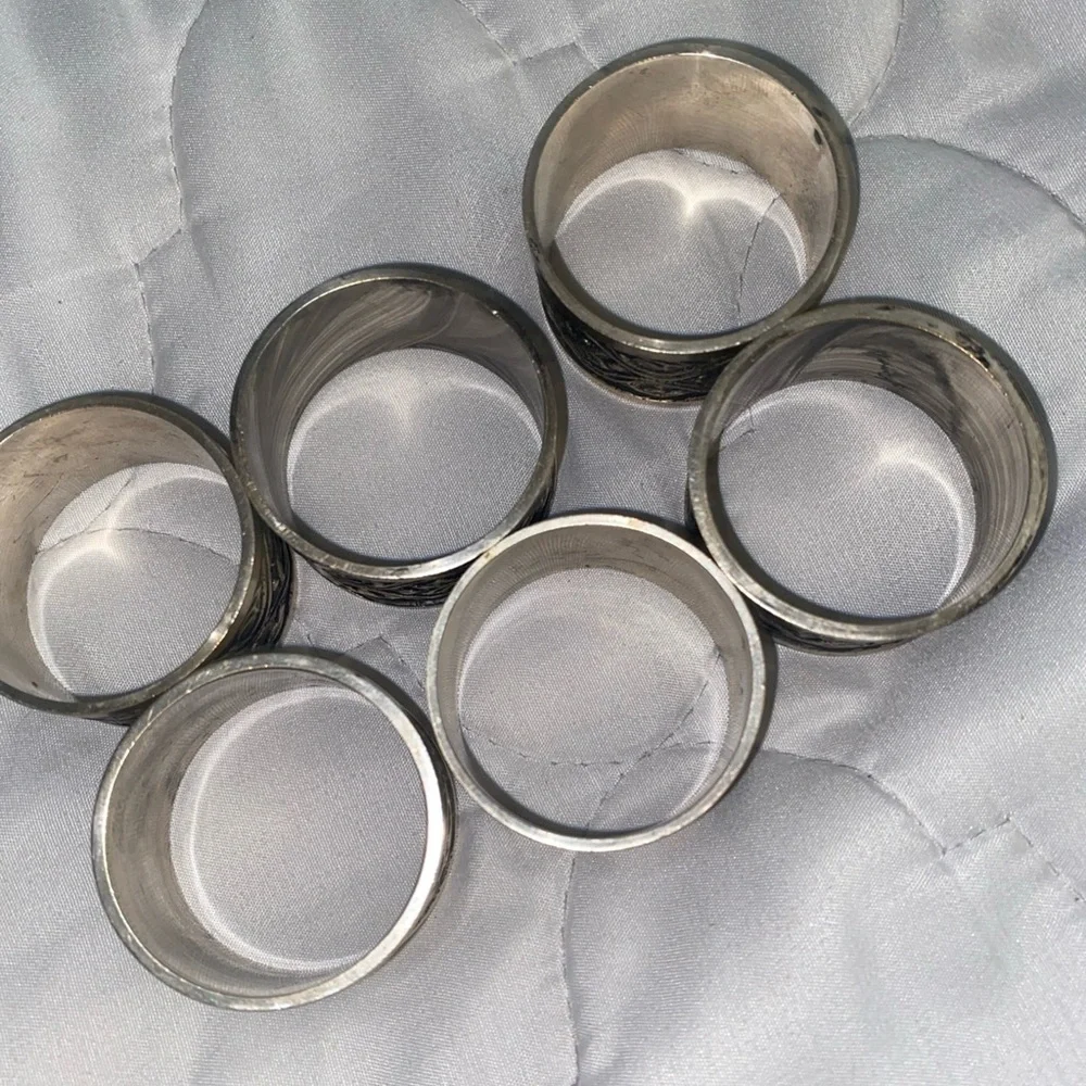 Vintage Silver Pewter Round Napkin Rings Ring Set Of‎ 6